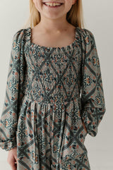 Girls Smocking Knit Jumpsuit in Landon Ethnic Diamond