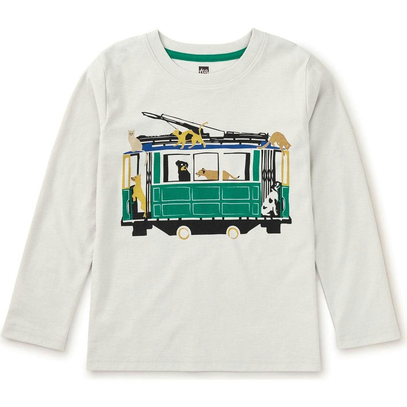 Animal Trolley Graphic Print Crew Neck Long Sleeve T-Shirt, White