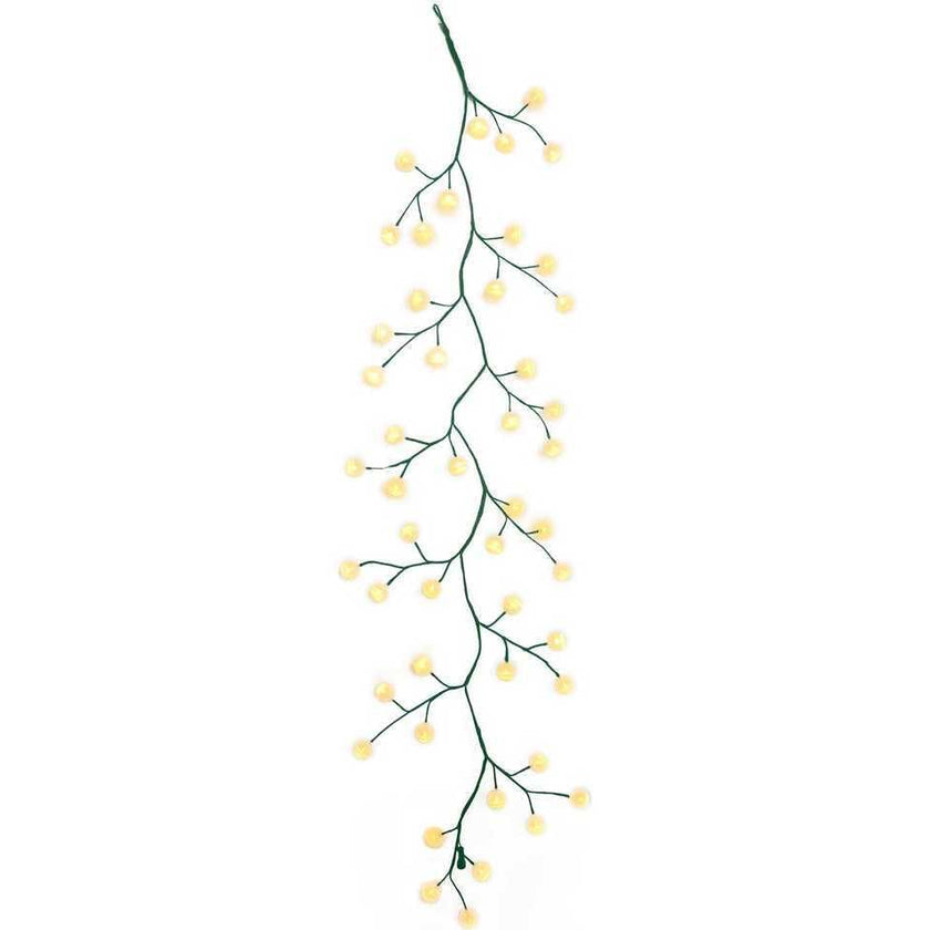 6-Foot Green Garland with 48 Warm White LED Lights and White Ball