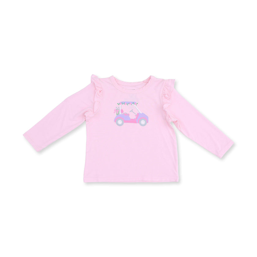 Golf - Pink Golf Cart Long Sleeve Ruffle Tee