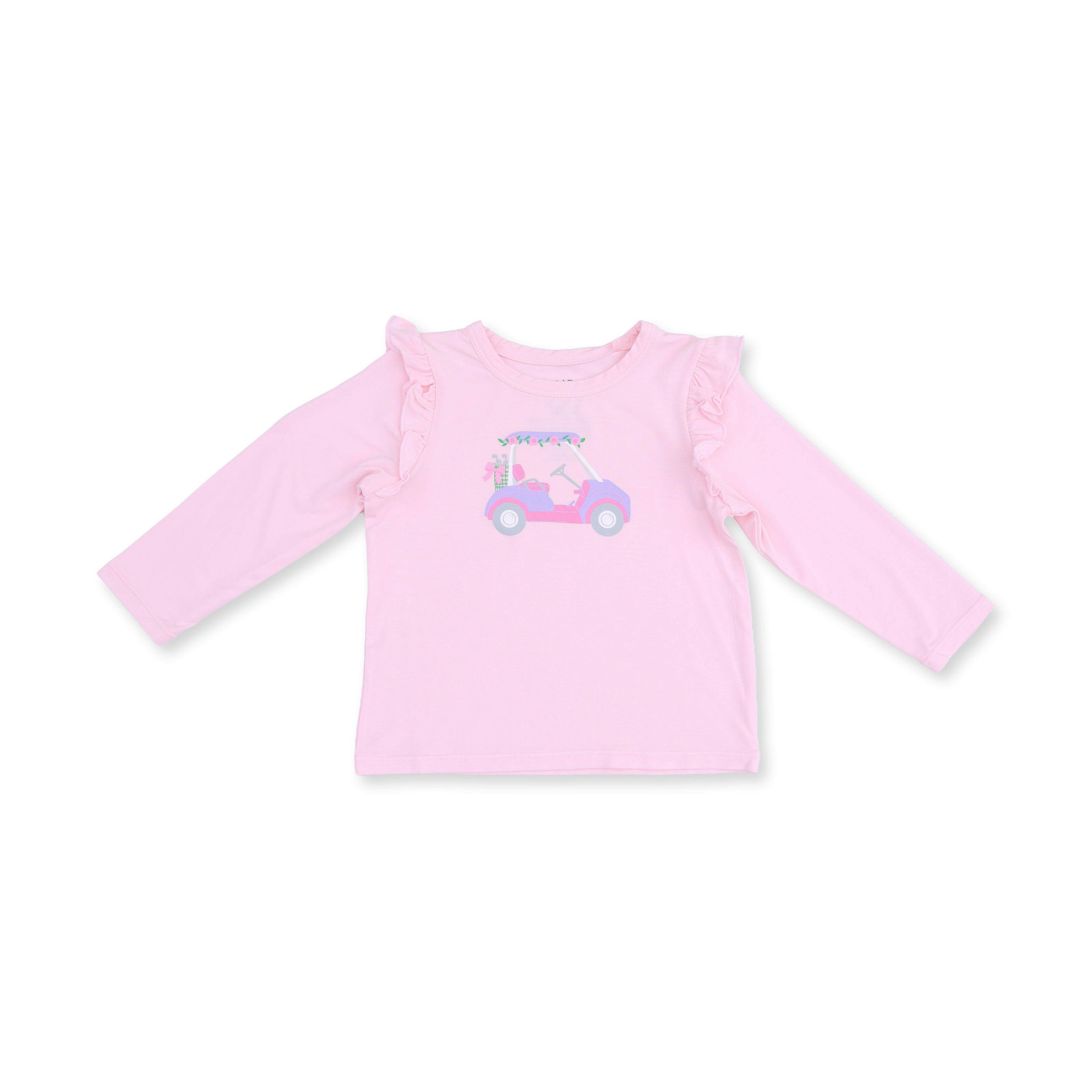 Golf - Pink Golf Cart Long Sleeve Ruffle Tee