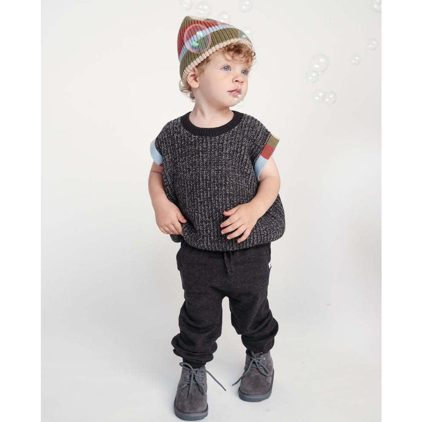 Chunky Ribbed Knit Crew Neck Sleeveless Wide Boxy Fit Tank Top