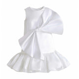White Dahlielle Satin Bow Dress