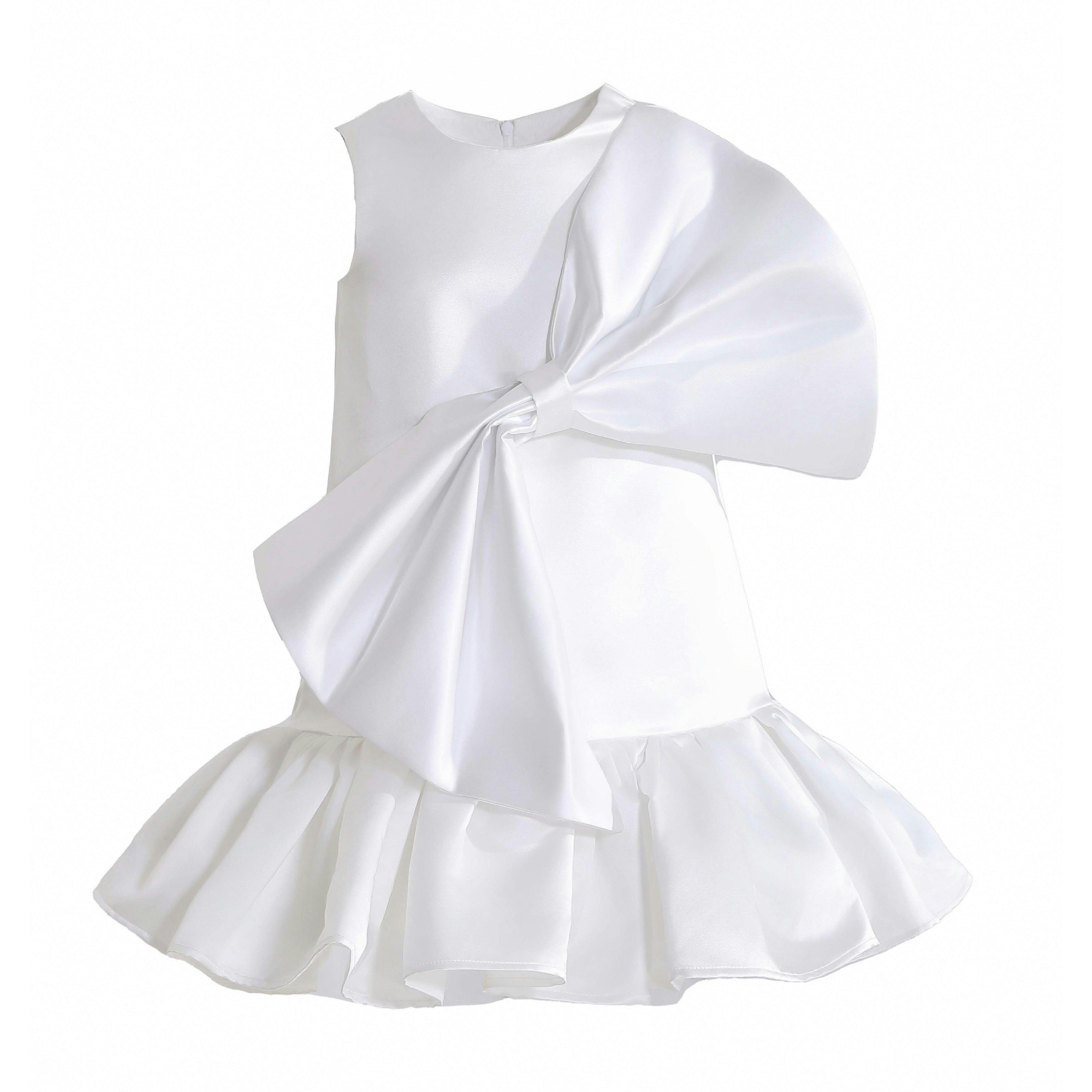White Dahlielle Satin Bow Dress