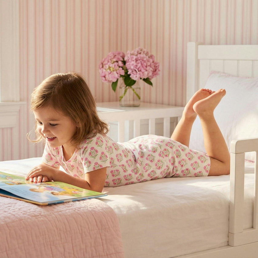 Pink Posy Short Sleeve & Shorts Bamboo Toddler Pajama Set