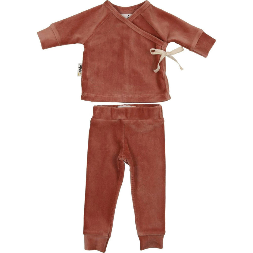 Ribbed Velour Long Sleeve Kimono Top & Pant 2-Piece Set