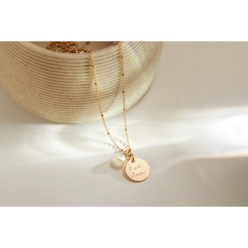 Personalized Pearl Drop Necklace, 14k Gold Plated