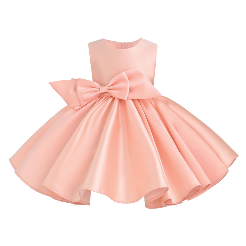 Peach Sabina Satin Flared Dress with Side Bow