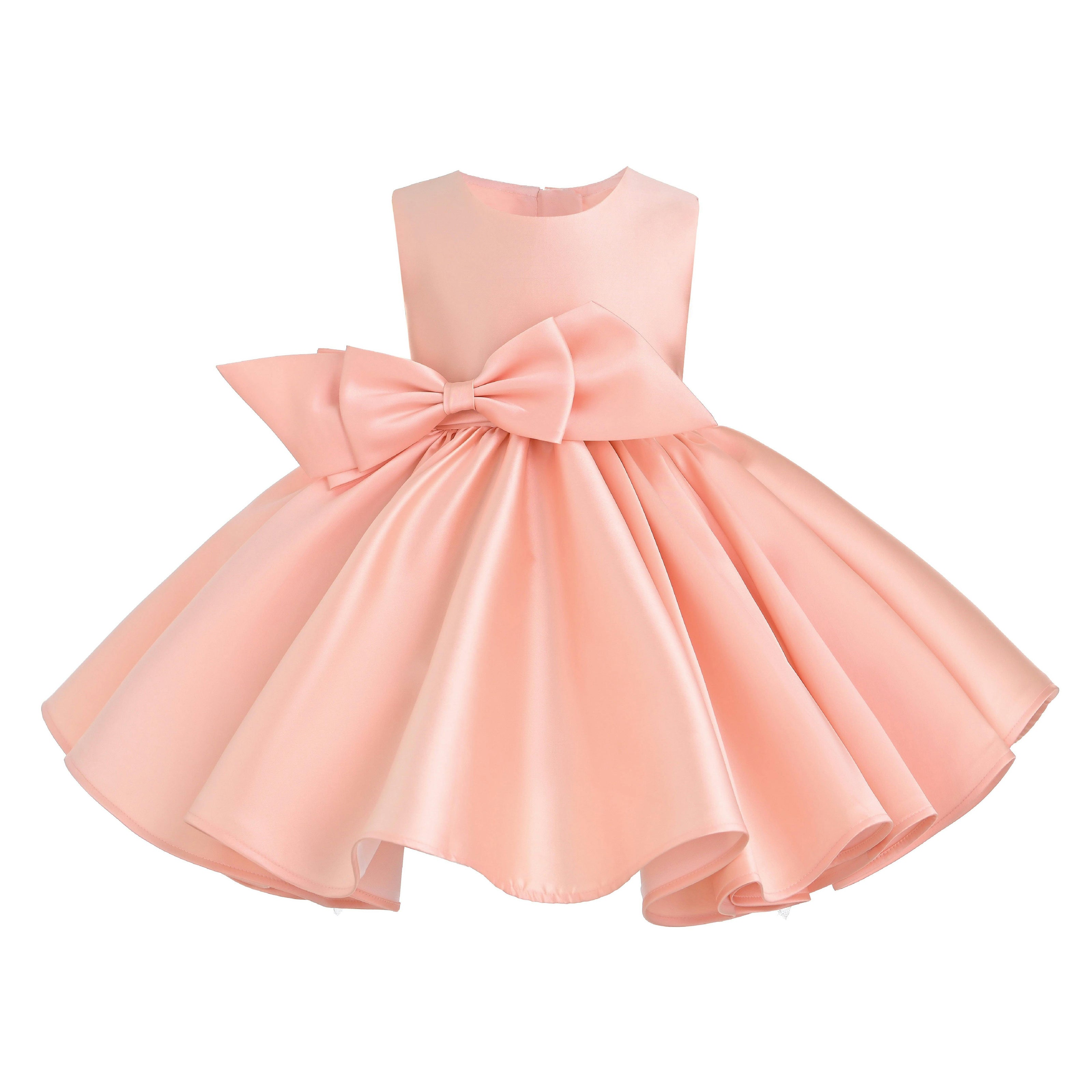 Peach Sabina Satin Flared Dress with Side Bow
