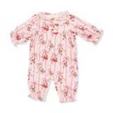 Bows & Santa - Knit Flame Resistant Long Sleeve Ruffle Collar Romper