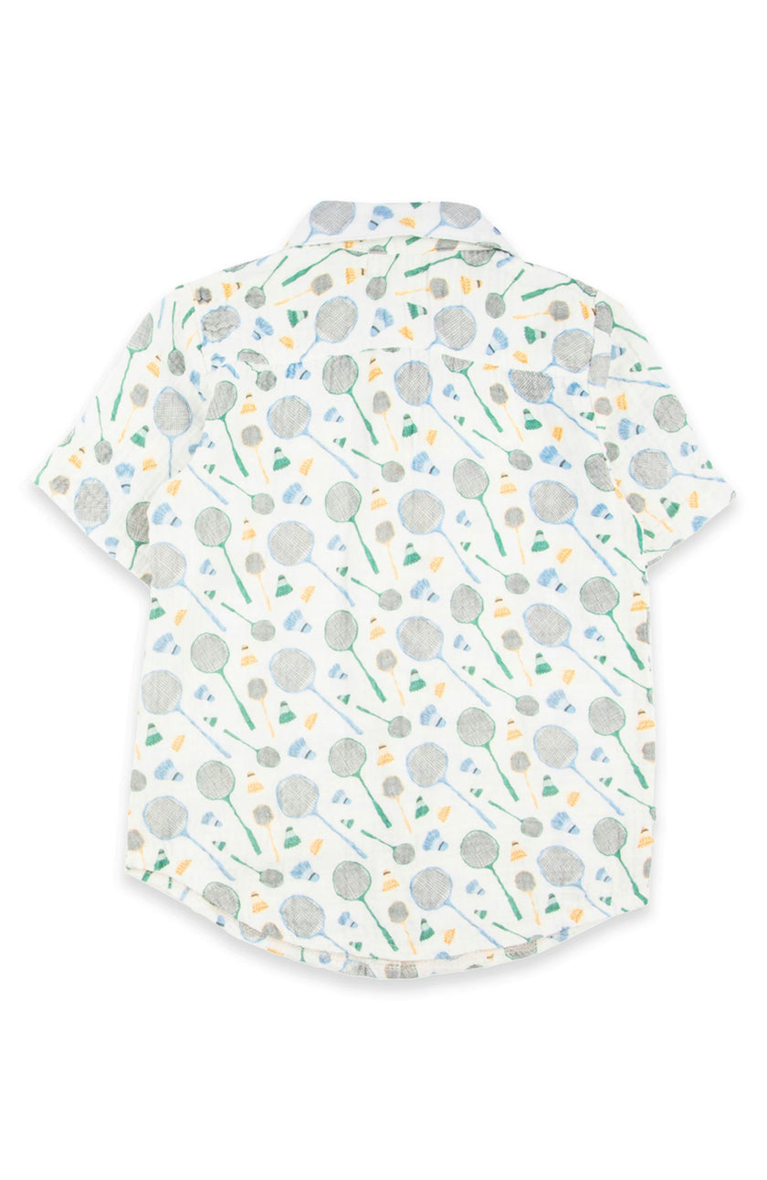 JERRY SHORT SLEEVE BUTTON UP BADMINTON RAQUET