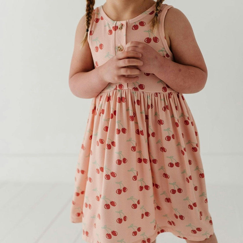 Girls Henley Tank Dress in Cherries