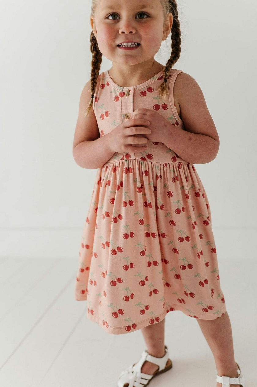 Girls Henley Tank Dress in Cherries