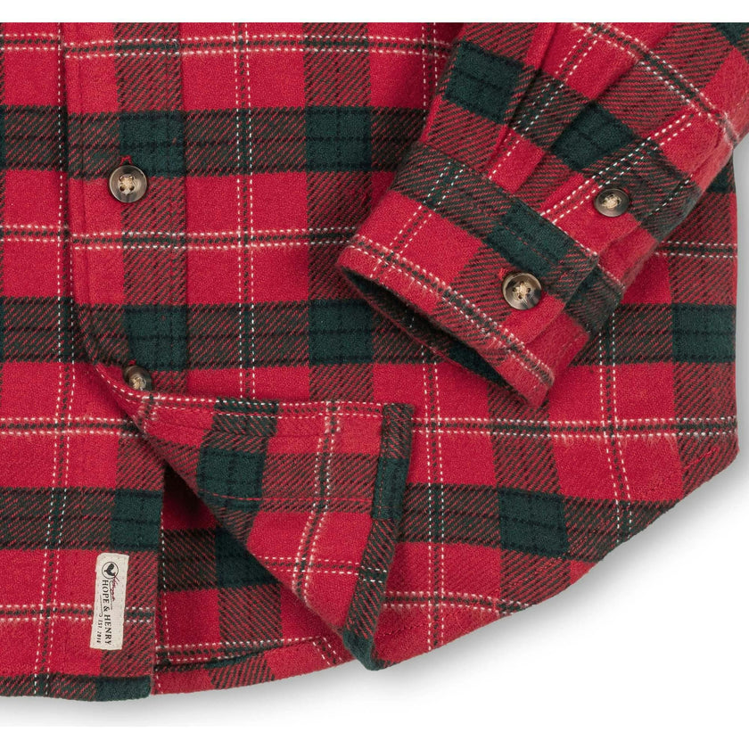 Big Kids Organic Long Sleeve Flannel Button Down Shirt, Red