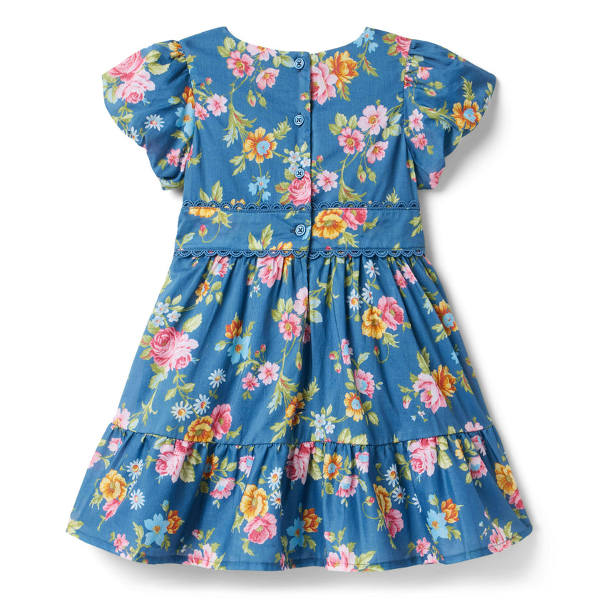 The Floral Puff Sleeve Dress, blue