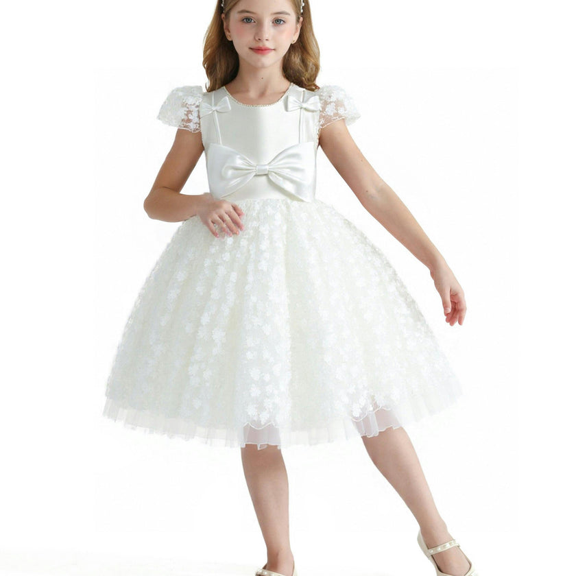 White Floral Bow Upton Dress