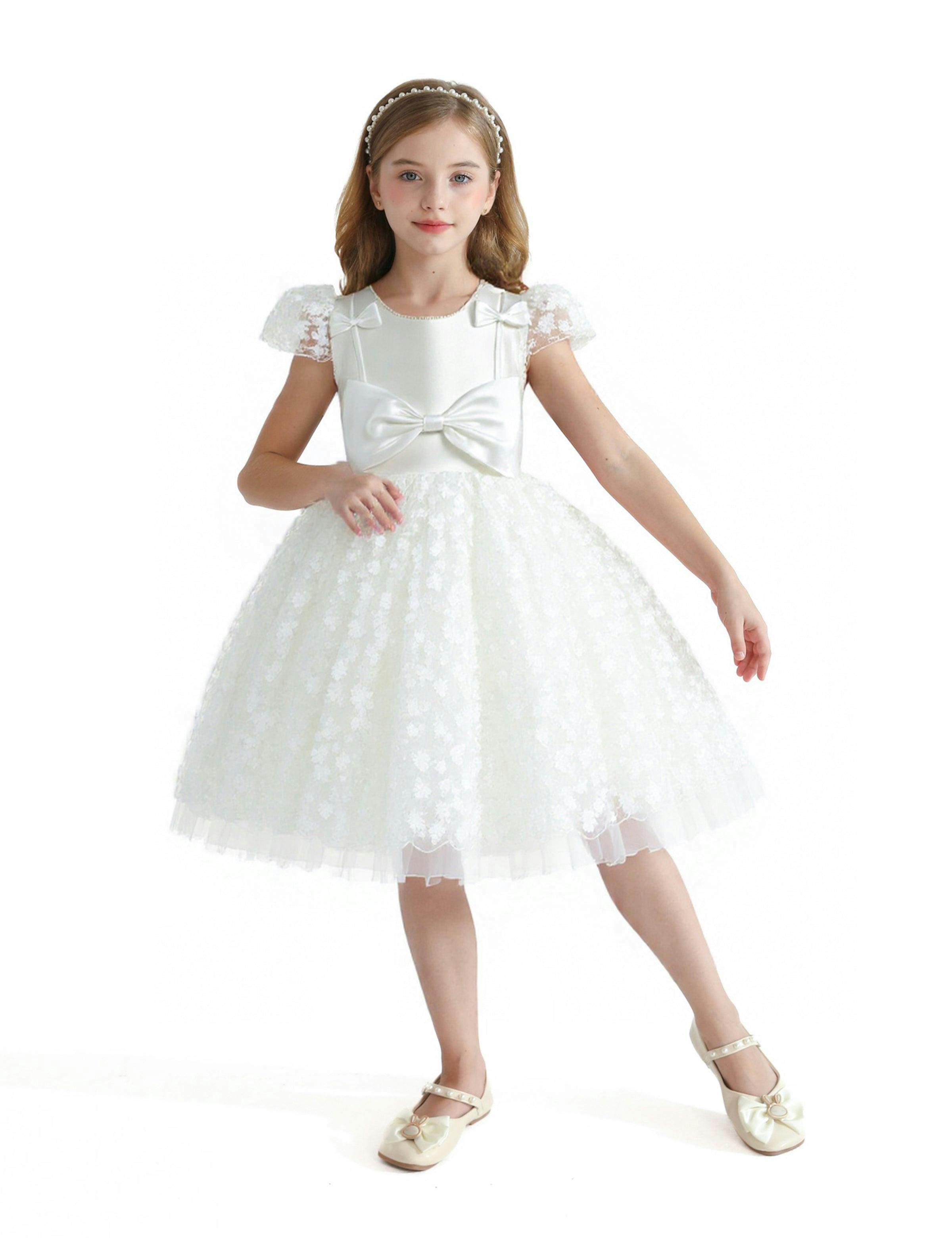 White Floral Bow Upton Dress