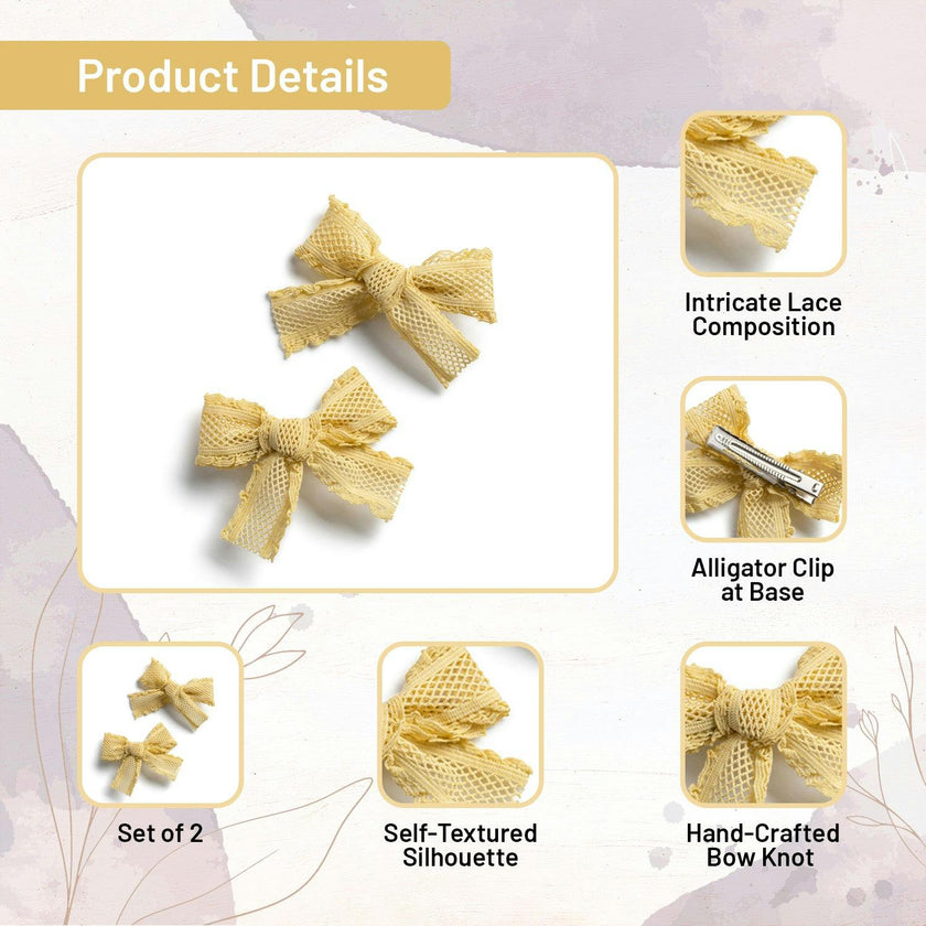 Halo Luxe Mae Lattice Lace Double Clip Set - Lemon