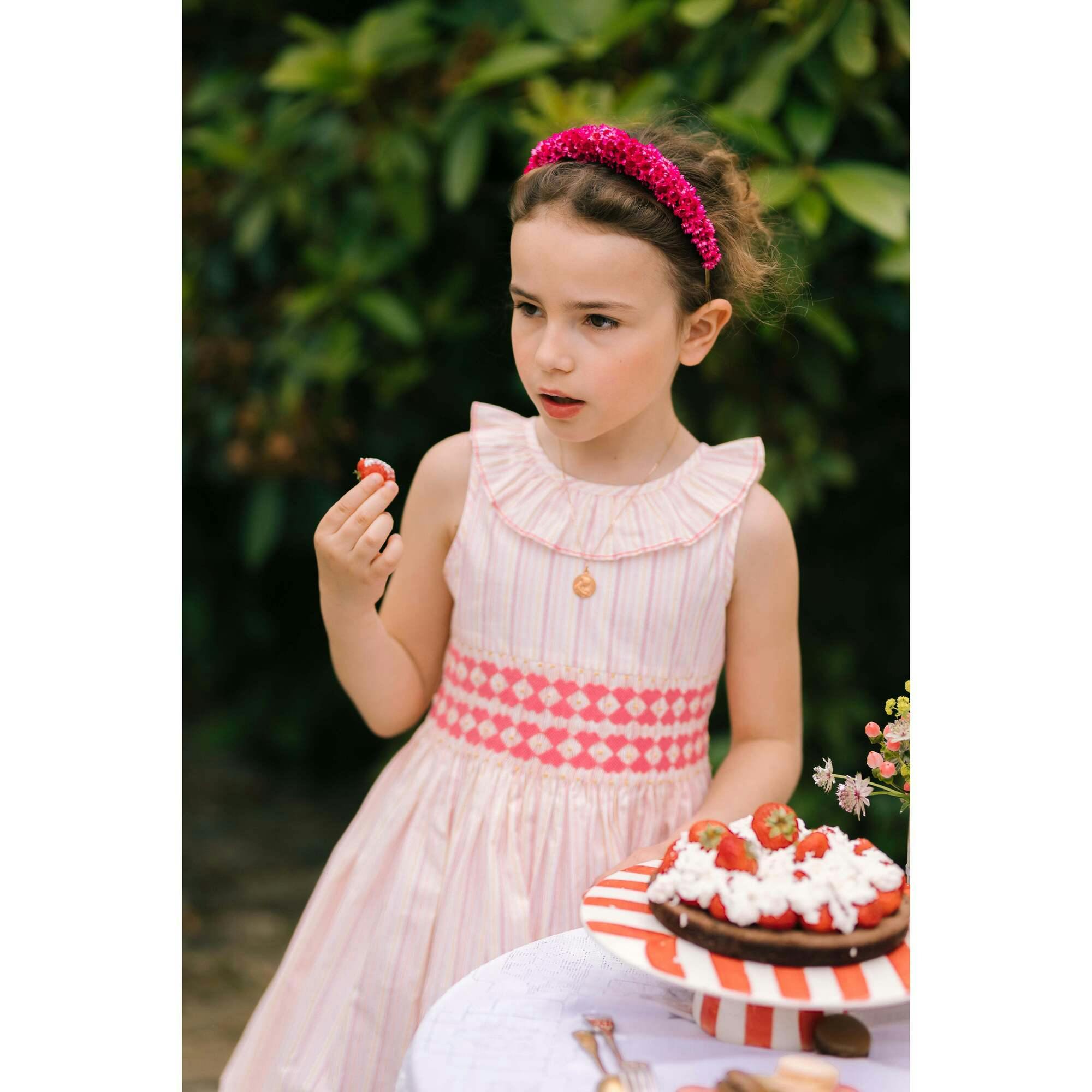 Capucine Blue Yellow Stripe Sleeveless Smocked Dress