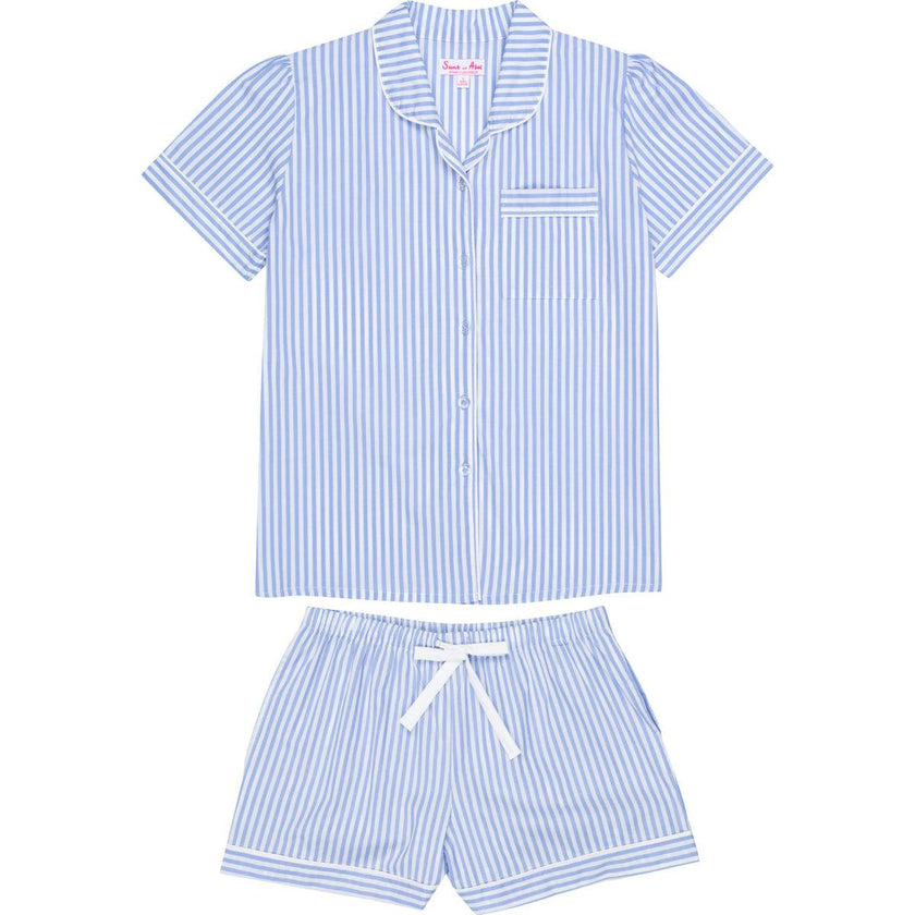 Women's Braddock Classic Short PJ Set - Blue Stripe Organic Cotton Poplin