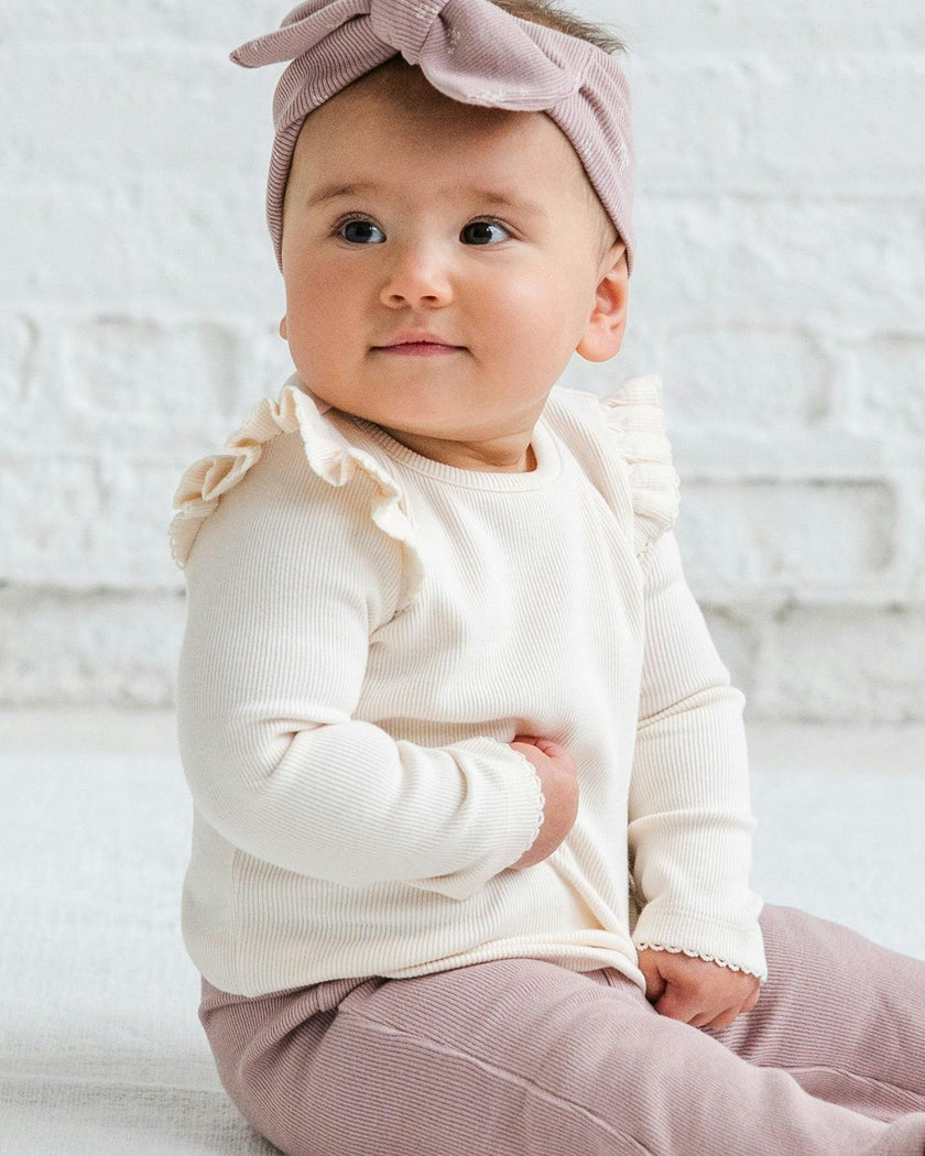 Rina Ribbed Ruffle Long Sleeve Top