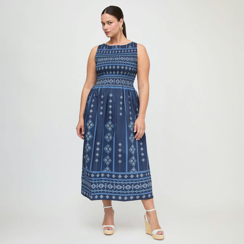 The Cosima Nap Dress - Navy Diamond Batik