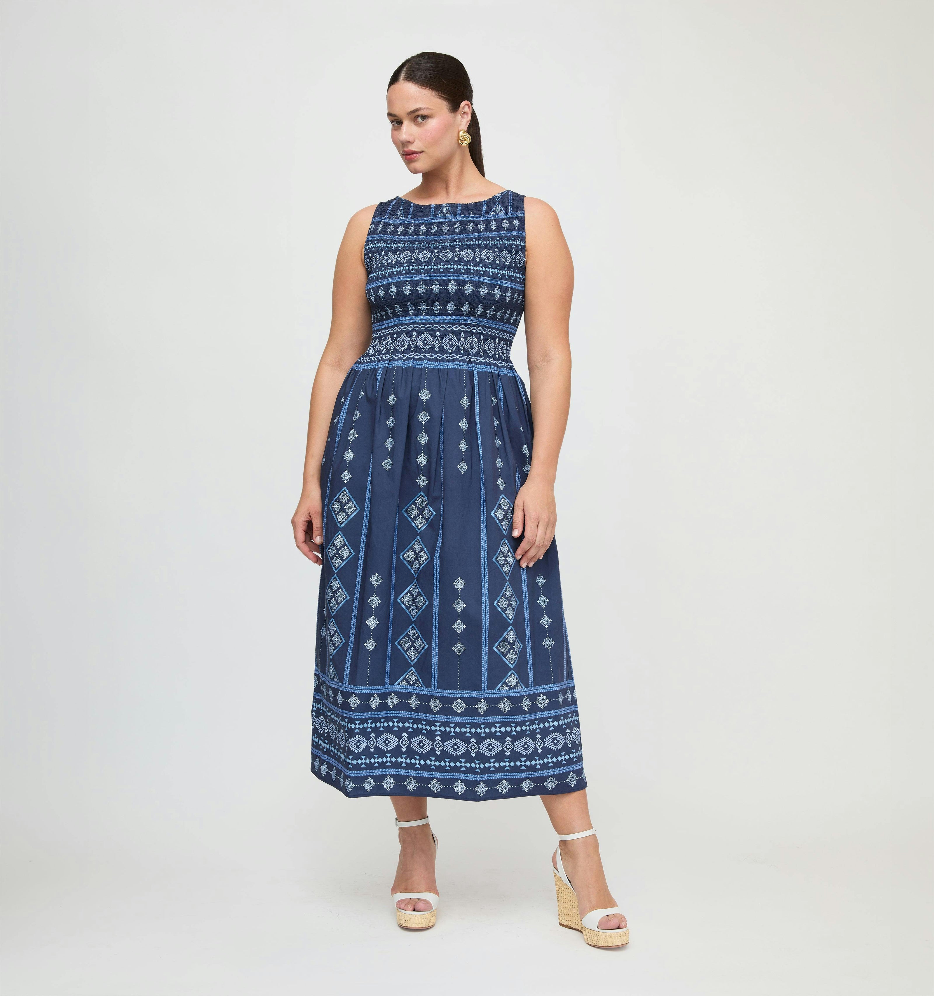 The Cosima Nap Dress - Navy Diamond Batik