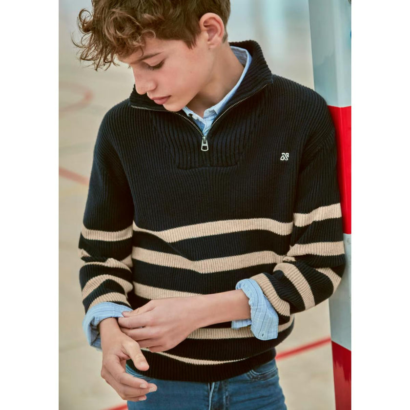Striped Zip-Neck Sweater For Boys