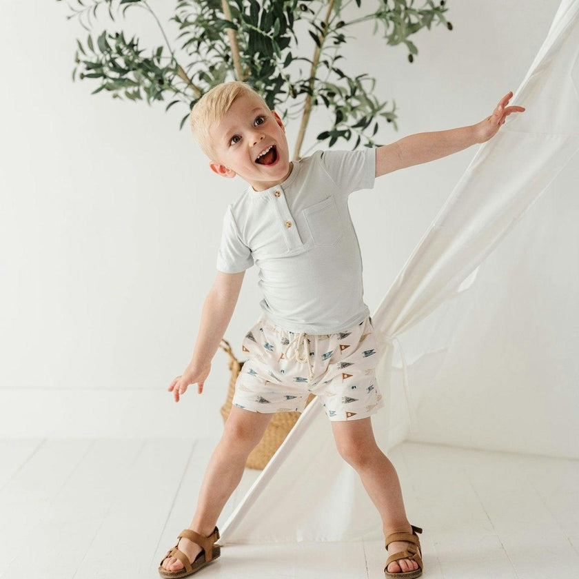 Boy's Short Sleeve Henley Shirt Retro Banner