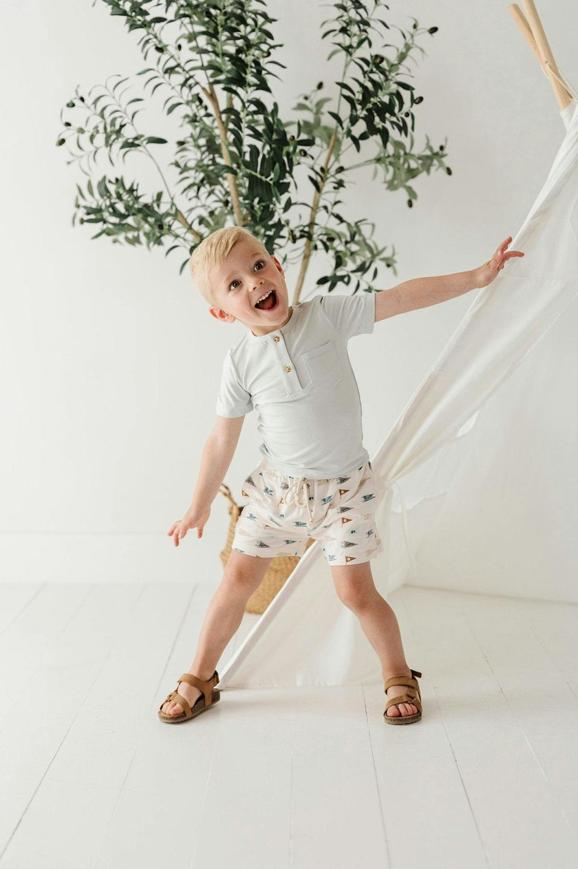 Boy's Short Sleeve Henley Shirt Retro Banner