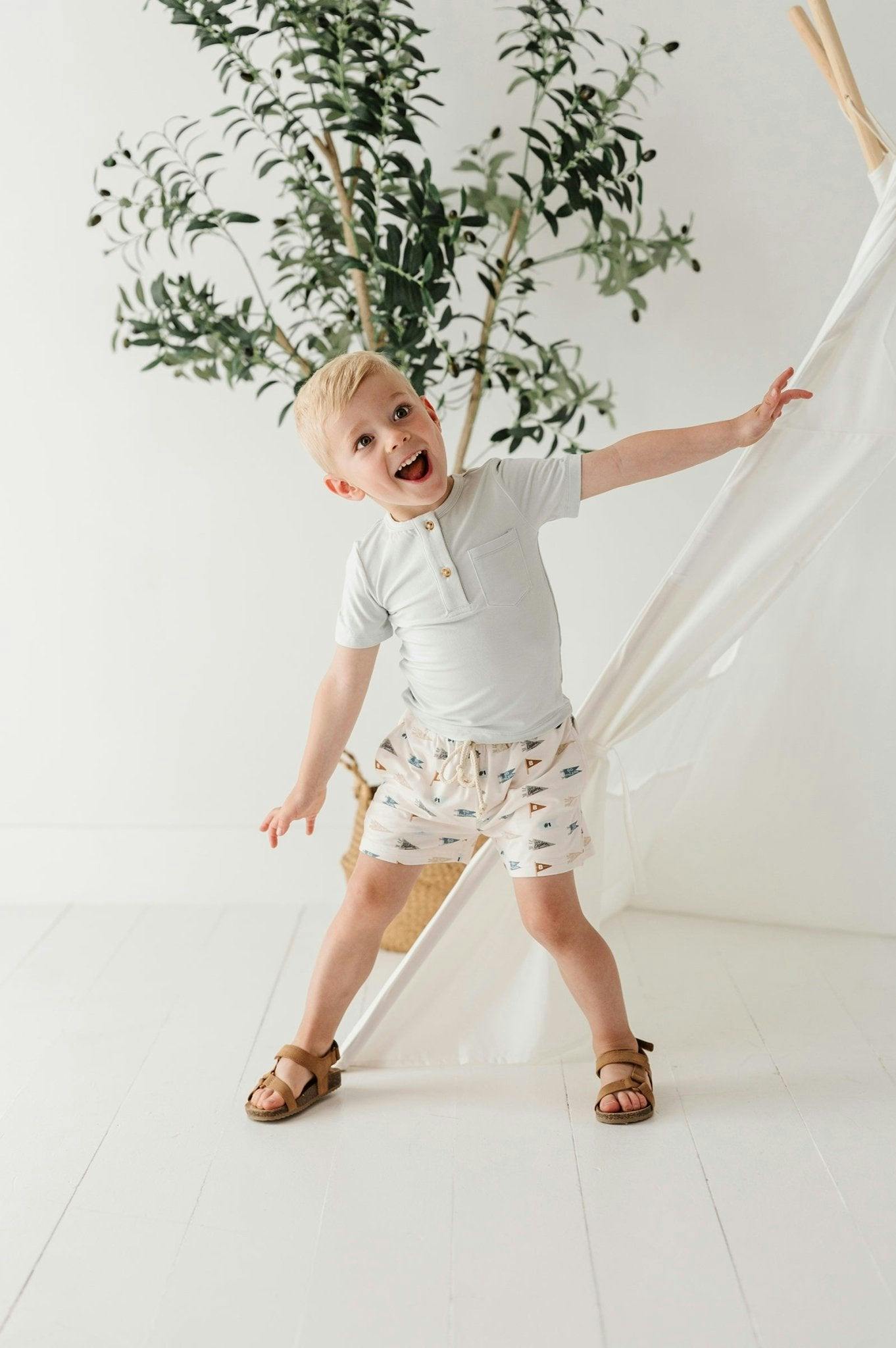 Boy's Short Sleeve Henley Shirt Retro Banner