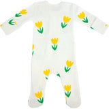 Yellow Tulips Print Zipper Footie