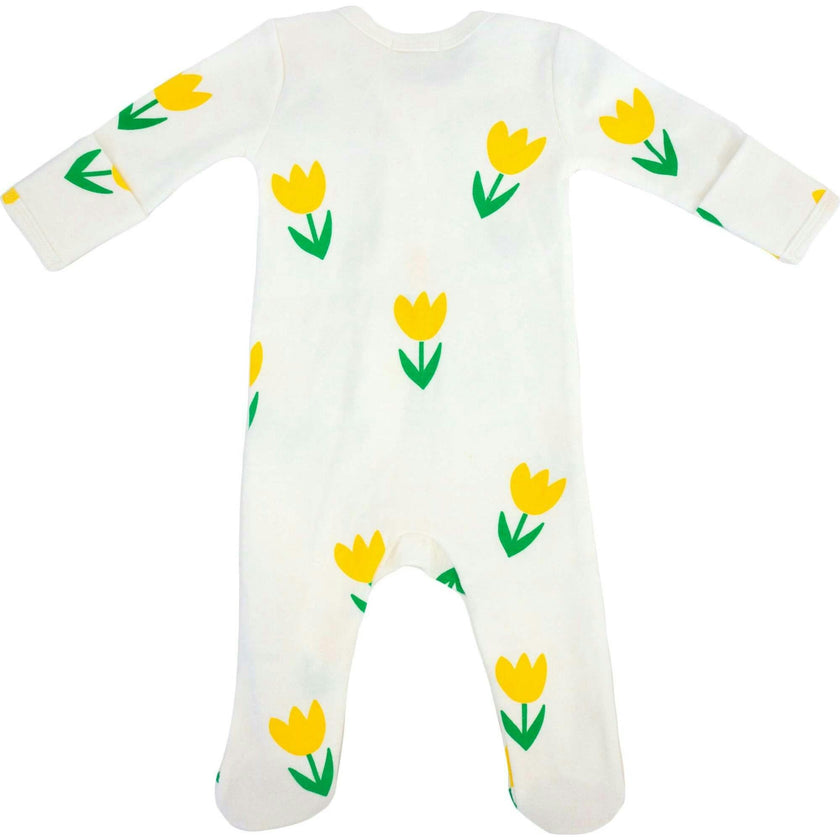 Yellow Tulips Print Zipper Footie