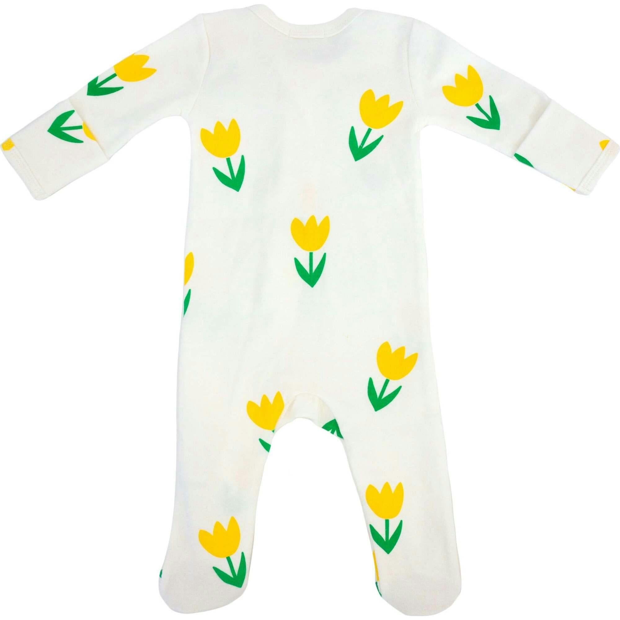 Yellow Tulips Print Zipper Footie