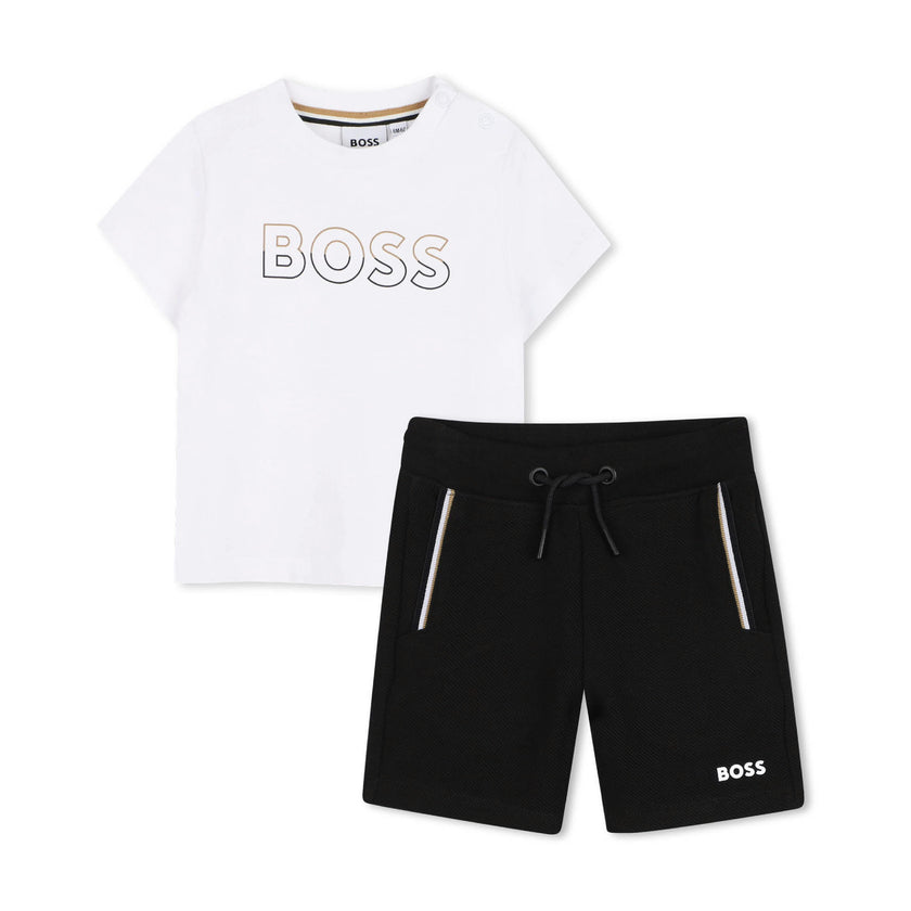 White & Black Logo Short Set