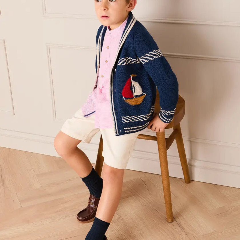 Boat Motif Knitted Cardigan in Navy (2- 10yrs)