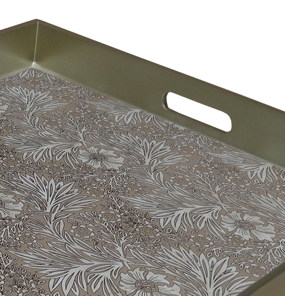 Handmade Reverse Painted Mirror Tray  Sand Floral - Extra Large Arcadia Home
