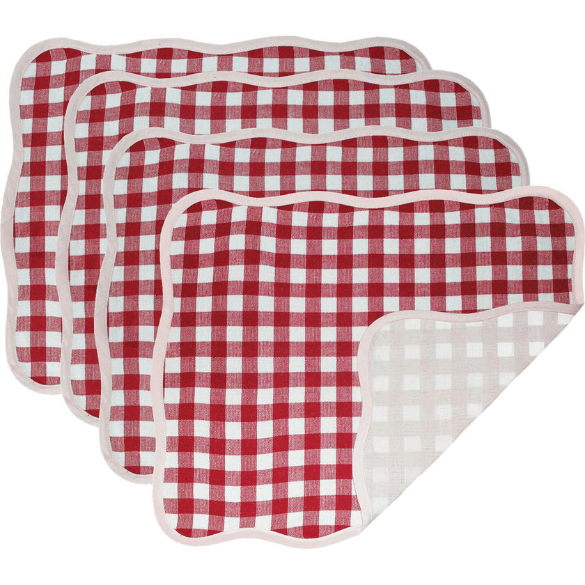 Set of 4 Reversible Gingham Placemats – Red/Blush