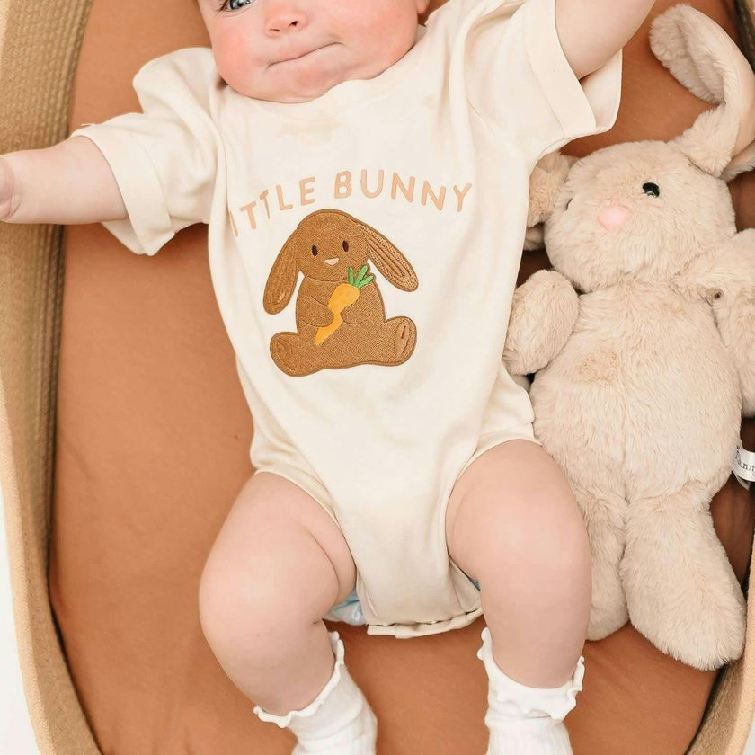 Little Bunny Patch Easter Short Sleeve Romper - Ballet