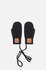 Baby Knit Mittens With String Black