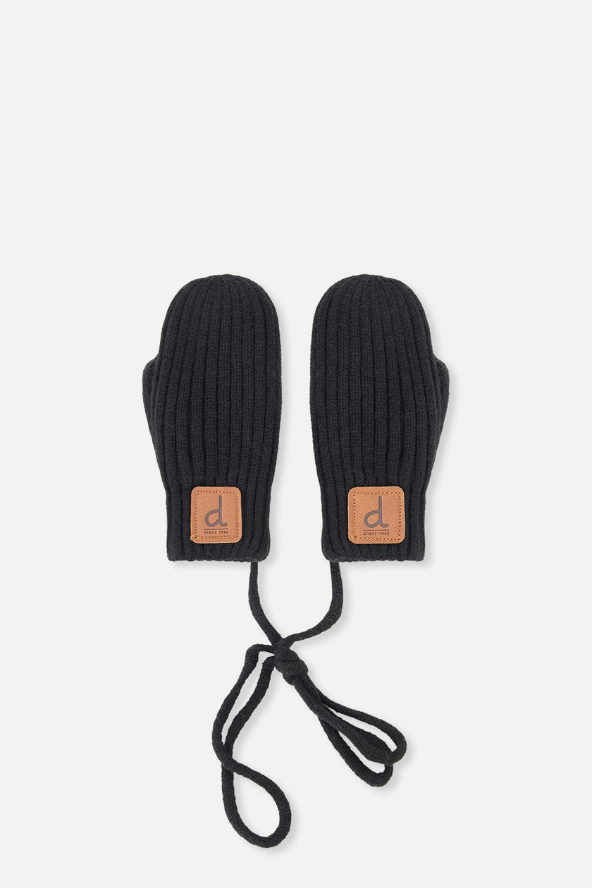 Baby Knit Mittens With String Black