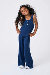 Girls Pointelle Tank in Navy