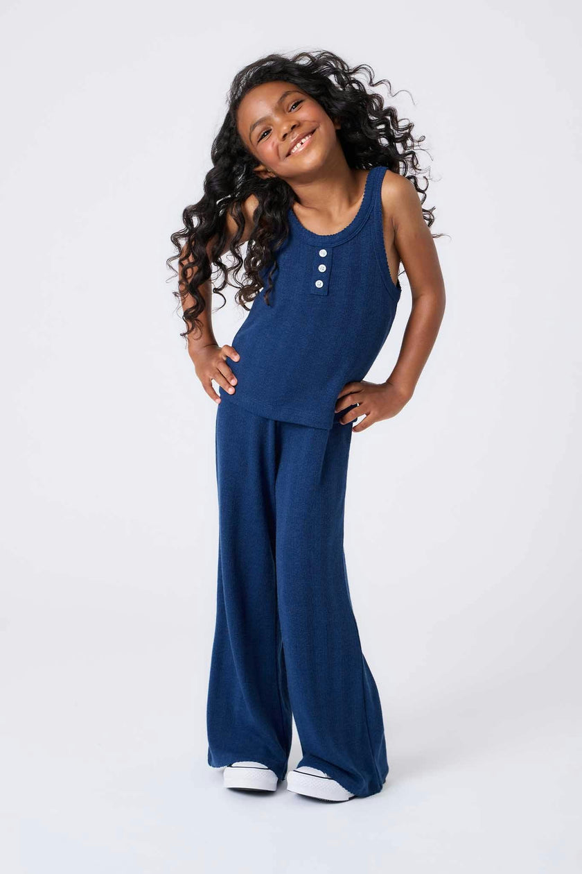 Girls Pointelle Tank in Navy