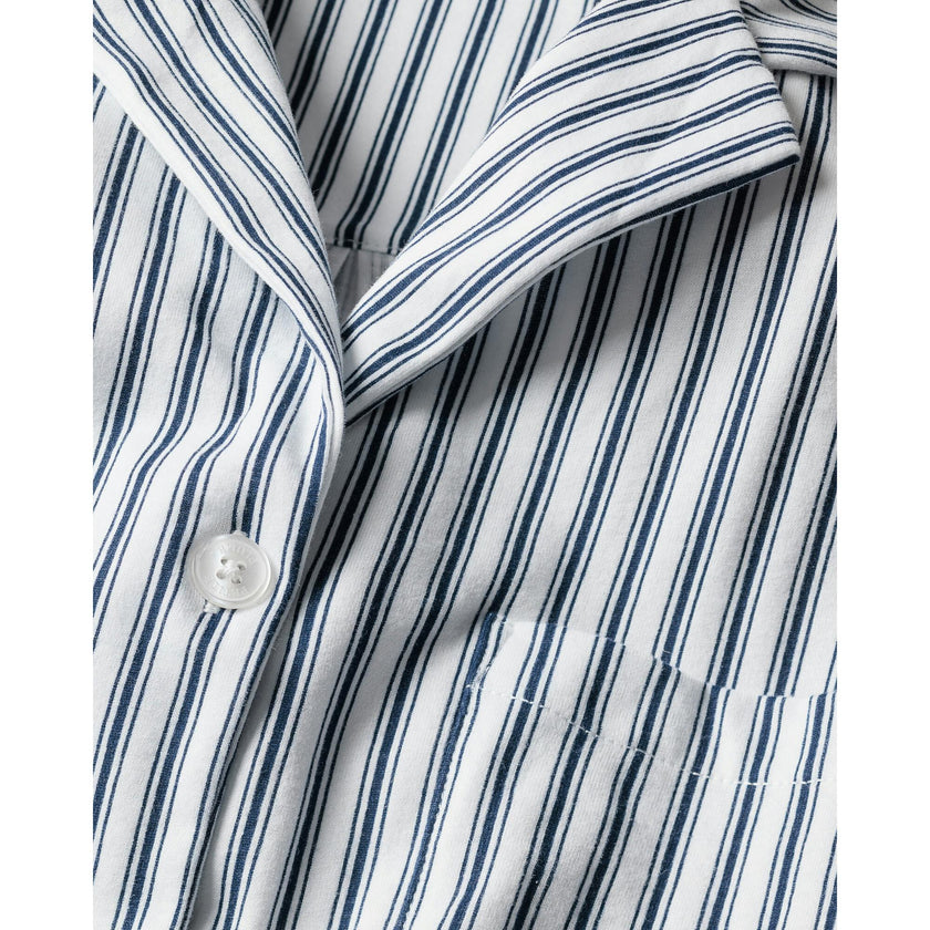 The Olivia Wide Leg Pima Pajama Set in Navy French Ticking
