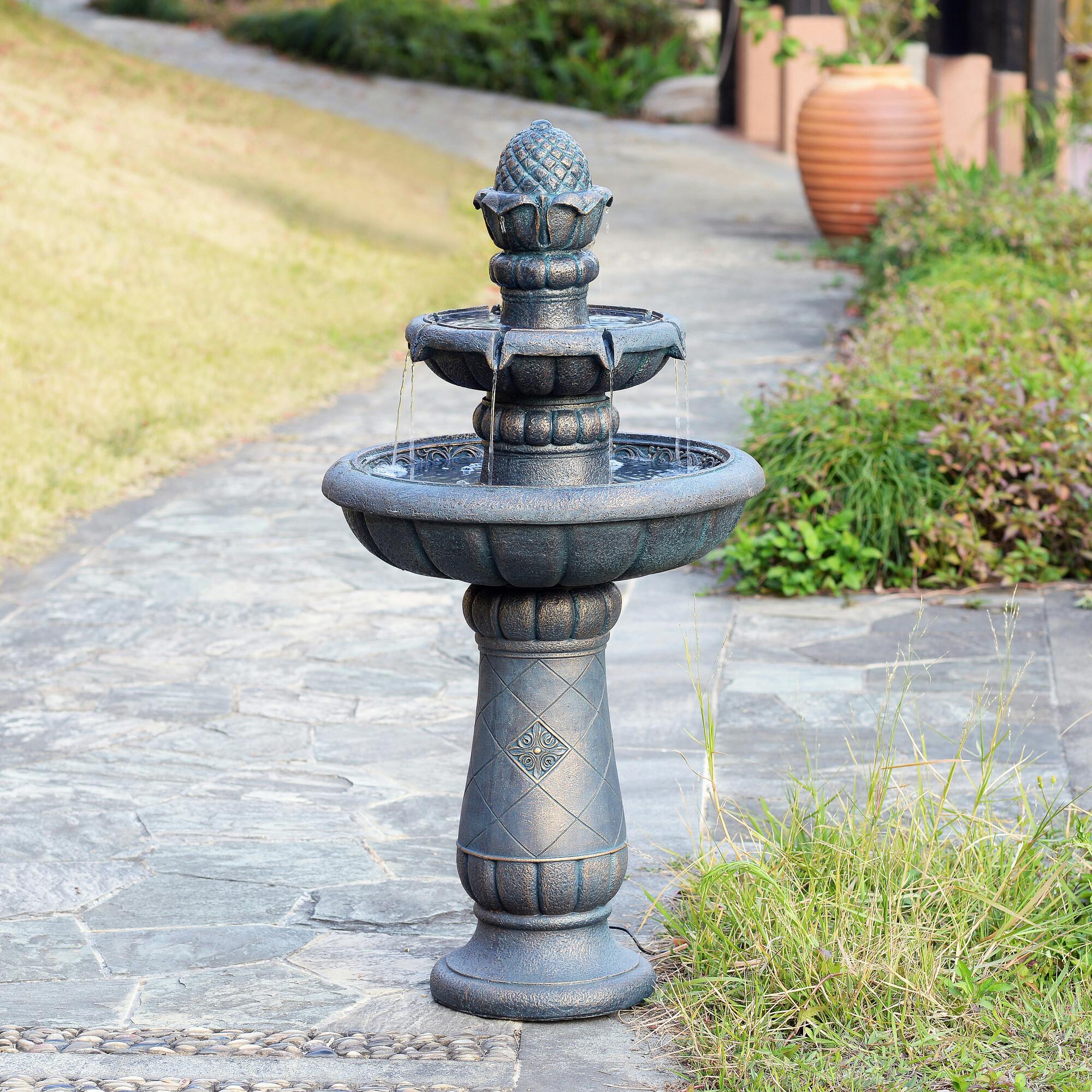 Teamson Home 2-Tier Birdbath Water Fountain Outdoor Garden with Shallow Basin