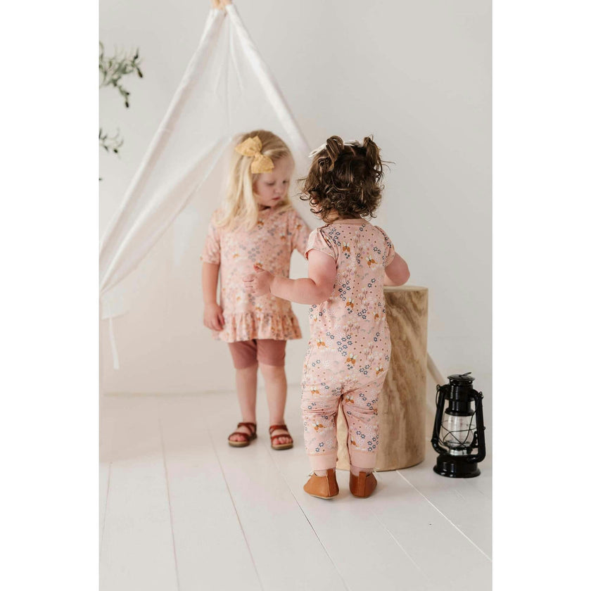 Girl's Short Sleeve Pant Romper Garden