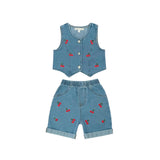 Girls' Denim Cherry Vest & Short 2pc Set