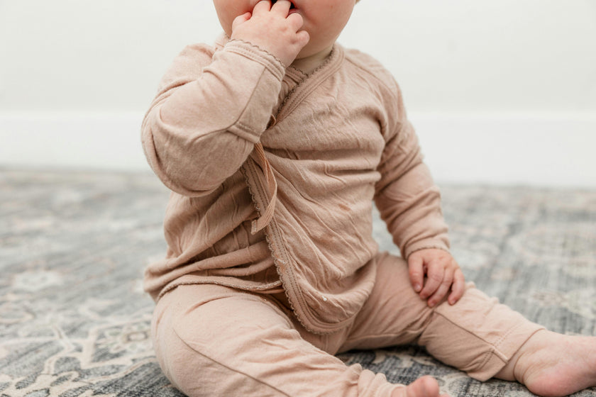 Crinkled Jersey Wrap Scalloped Top and Pants Two Piece Set