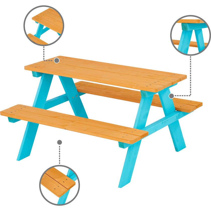 Outdoor Picnic Table & Chair Set - Wood / Petrol
