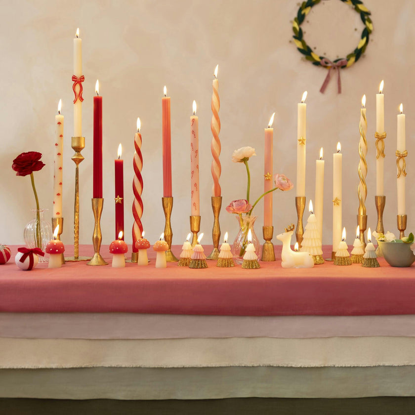 Red Stripy Bow Table Candles